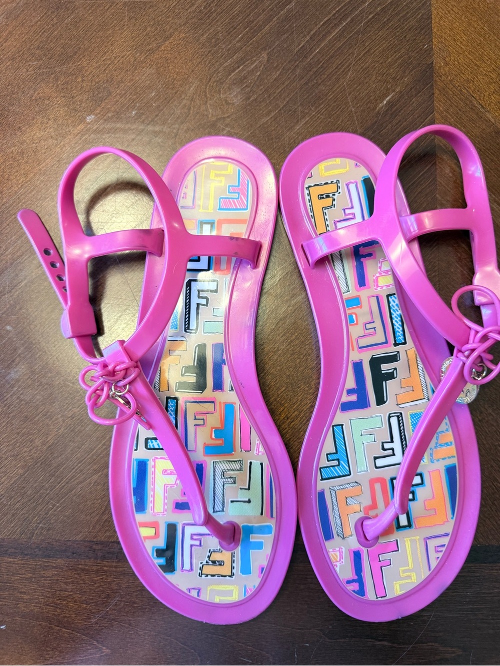 Fendi Bright Pink Logo-Insole Jelly Sandals